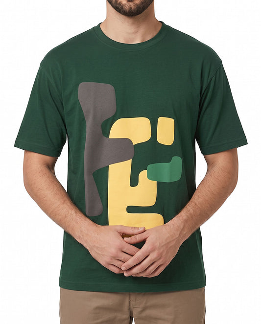 Men's 100% Cotton Oversized T-Shirt with Abstract Graphic - Crew Neck