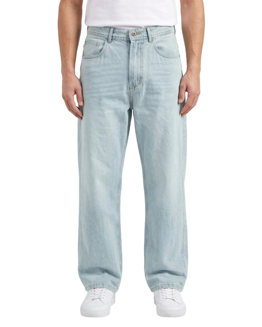 Men's Light Blue Wide-Leg Jeans with Fixed Waist