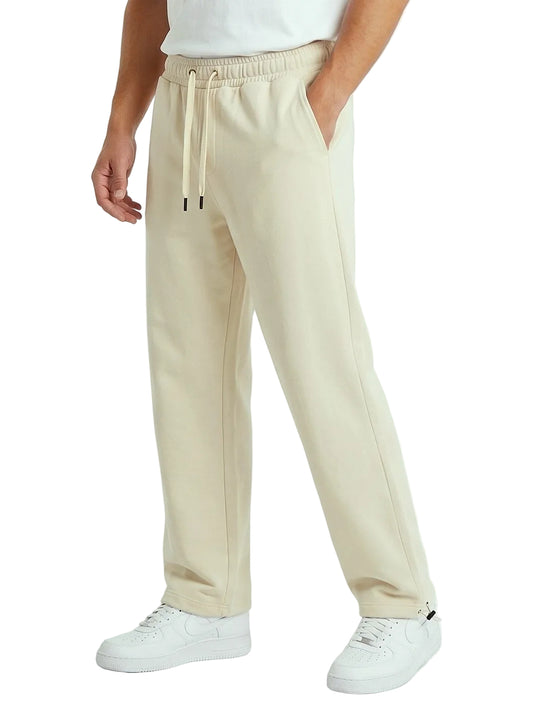 Men's Light Beige Wide Leg Sweatpants (80% Cotton)