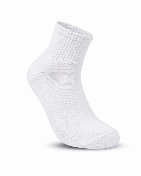 Men's Solid Cotton Quarter Socks - White (1 Pair)