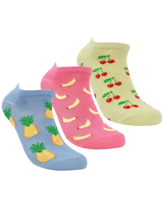 Girls' 3-Pair Printed Cotton Ankle Socks - Multicolor