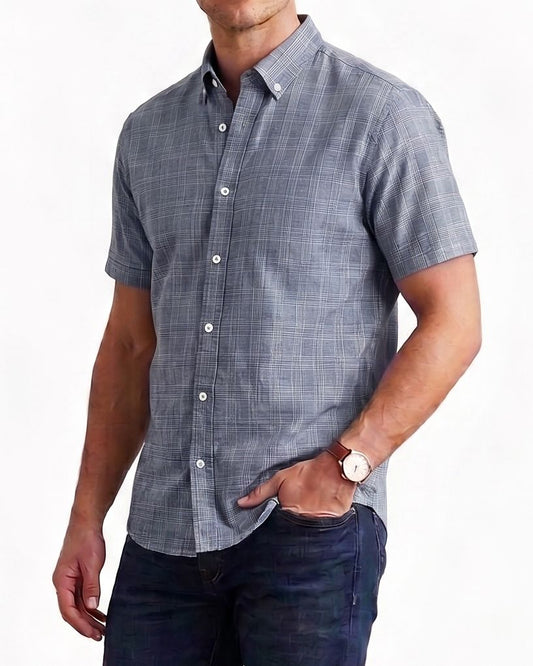 Men's Short-Sleeve Checkered Shirt - Navy