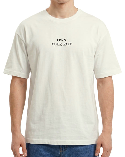 Men`s Printed T-Shirt Over Size-Off-White