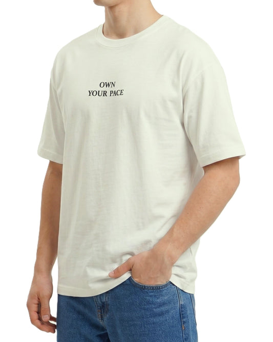 Men`s Printed T-Shirt Over Size-Off-White