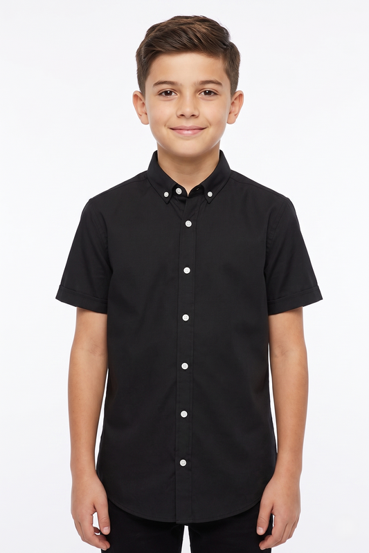 Boys' short-sleeved Oxford shirt-Black