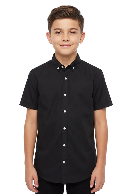 Boys' short-sleeved Oxford shirt-Black
