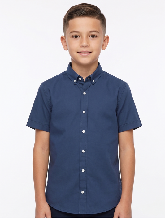 Boys' short-sleeved Oxford shirt-Navy