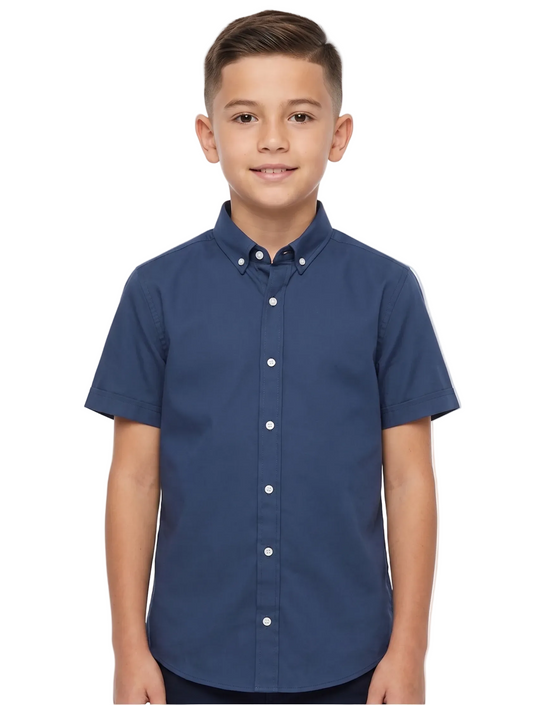 Boys' short-sleeved Oxford shirt-Navy