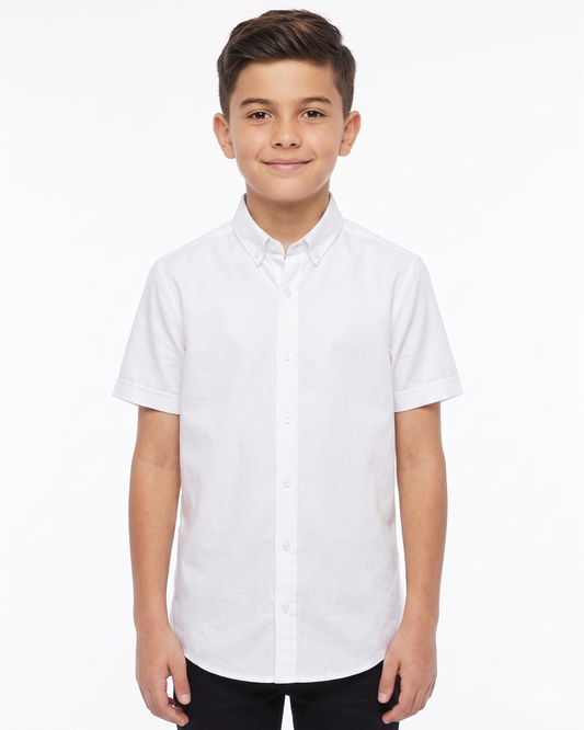 Boys' short-sleeved Oxford shirt-White