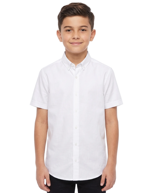 Boys' short-sleeved Oxford shirt-White