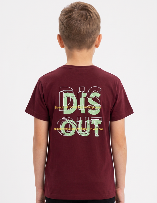 Boy`s Printed T-Shirt – Short Sleeve-Burgundy