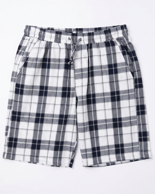 Men's checkered wide leg shorts-White