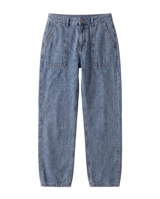 Men's light blue wide-leg jeans with front patch pockets and fixed waist by TREE