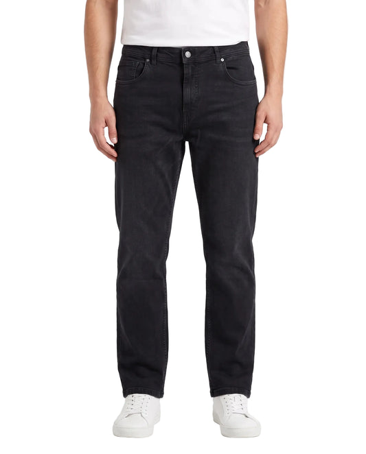 Men's black straight fit gabardine pants with 5-pocket design by TREE