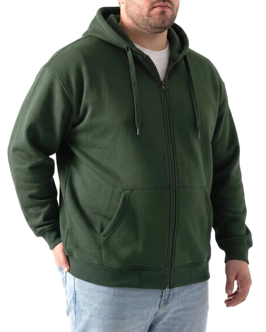 Men's olive special-size zip hoodie jacket by TREE