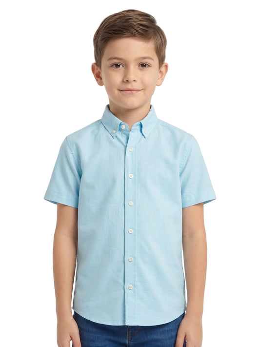 Boys' short-sleeved Oxford shirt-Light Turquoise