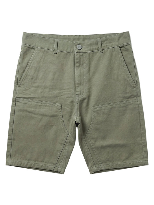 Men's casual cotton utility shorts featuring large front patch pockets and a regular fit.