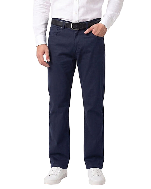 Men's Navy Solid Gabardine Pants 5 Pocket– Regular Fit Cotton Blend