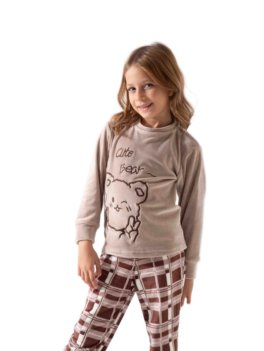 Girls' printed velvet pyjama set - TREE