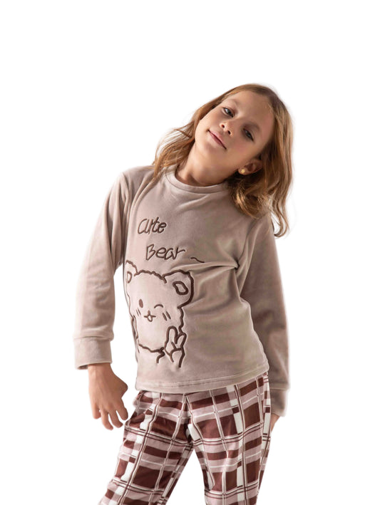 Girls' printed velvet pyjama set - TREE
