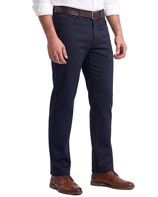 Men's Navy Solid Gabardine Pants 5 Pocket – Straight Fit