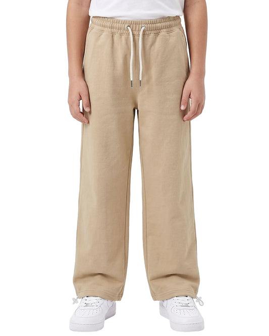 Boys' Beige Wide Leg Sweatpants with Adjustable Hems – Stretch Cotton Blend
