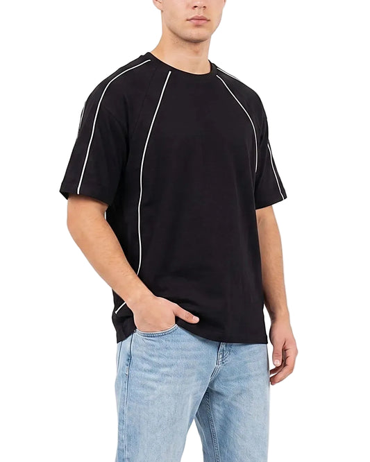 Front view of a men's 100% cotton oversized t-shirt featuring contrasting piping details by TREE.