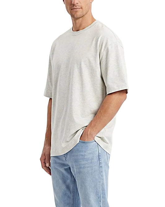 Front view of a men's solid cotton blend casual t-shirt in an oversized fit by TREE.