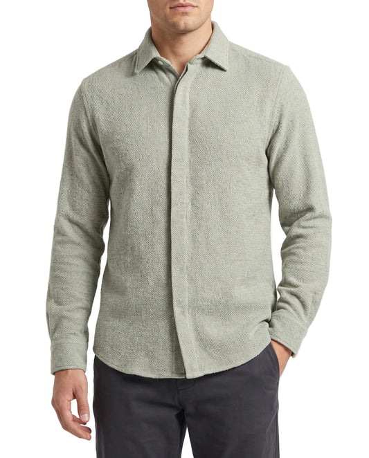 Men's plain light olive winter shirt with textured fabric by TREE