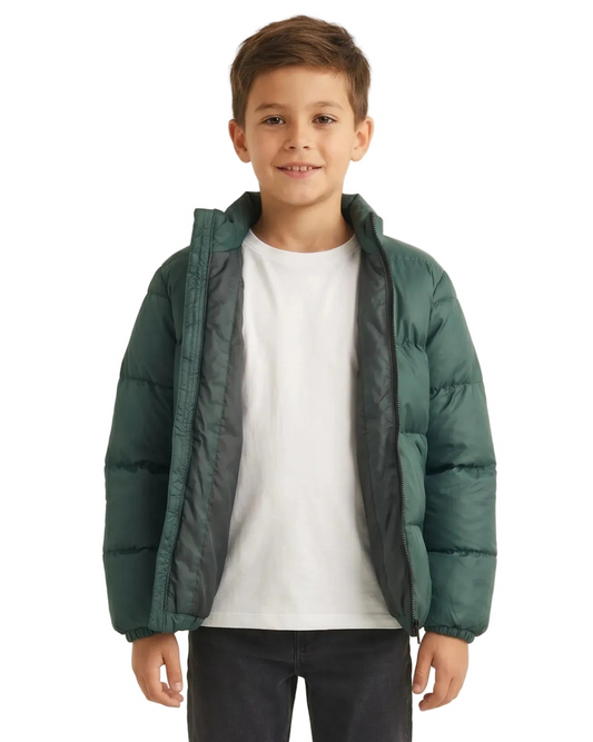 Boys' waterproof puffer jacket olive - TREE