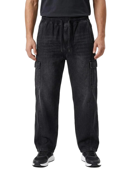 Men's baggy cargo jeans black - TREE