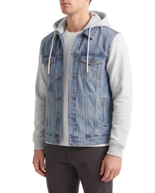 Men's denim jacket with fleece sleeves light blue - TREE