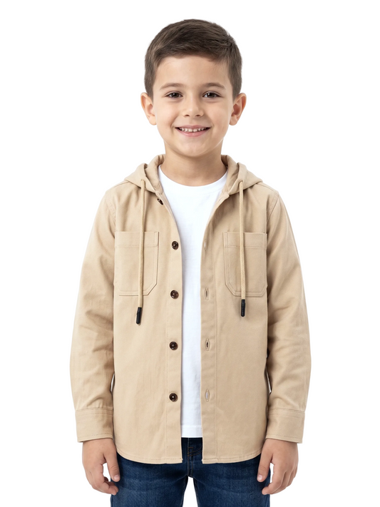 Boys' linen long-sleeved shirt with a hood