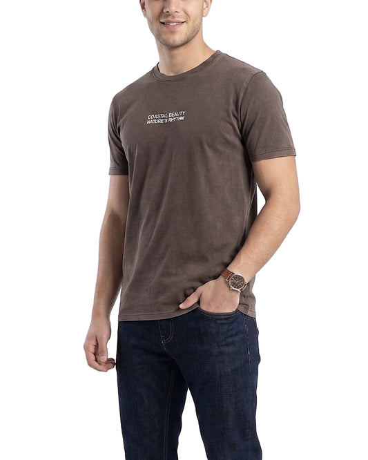 Men's Brown Washed Graphic T-Shirt 100% Cotton – Regular Fit