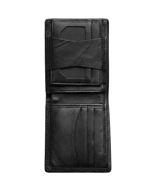 Interior card slots view of men's black leather wallet from TREE