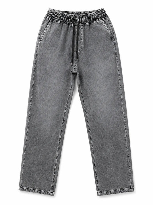 Front view of men's wide-leg denim pants by TREE.