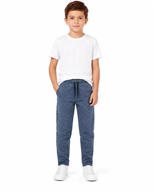 Boys’ Blue Melange Sweatpants with Drawstring Waist