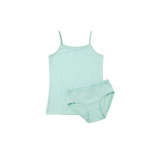 Girls' mint green 2-piece cotton camisole top and slip underwear set from TREE