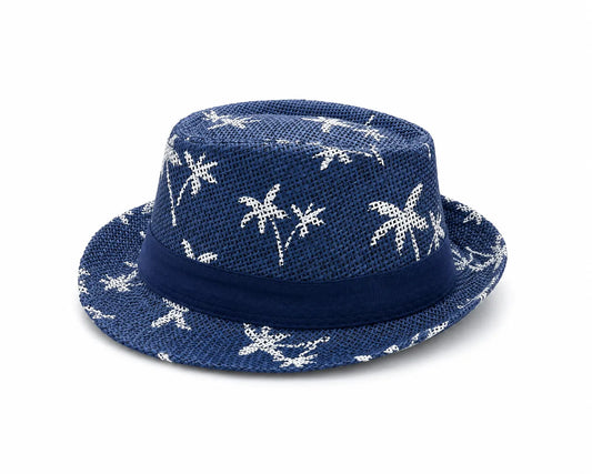 Men’s Palm-Print Woven Summer Fedora Hat