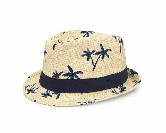 Men’s Palm-Print Woven Summer Fedora Hat