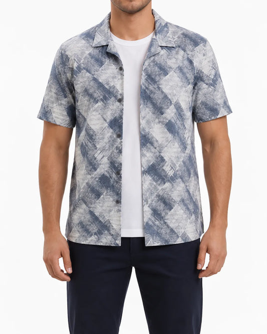 Men’s Short-Sleeve Revere Collar Printed Shirt