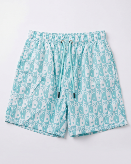 Men's Waterproof Swim Shorts - Aqua Palm Print