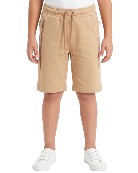 Boys' Melton shorts with zippered pocket-Beige