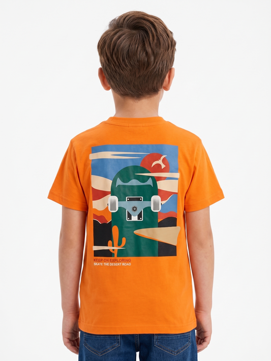 Boy`s Printed T-Shirt – Short Sleeve - Orange