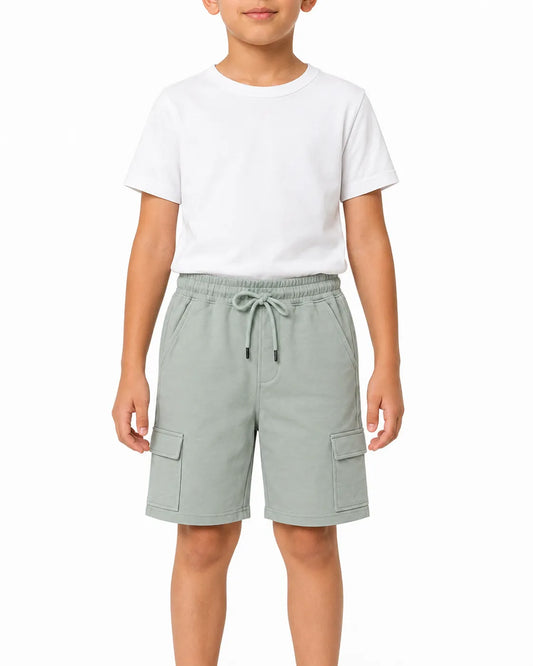 Boys Mint Cargo Shorts with Drawstring and Side Pockets – Regular Fit