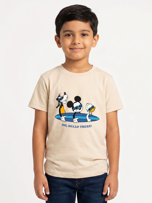 Boy`s Printed T-Shirt – Short Sleeve -Beige