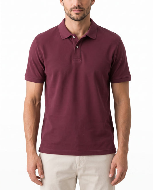 Men’s burgundy textured piqué polo shirt with a regular fit by TREE