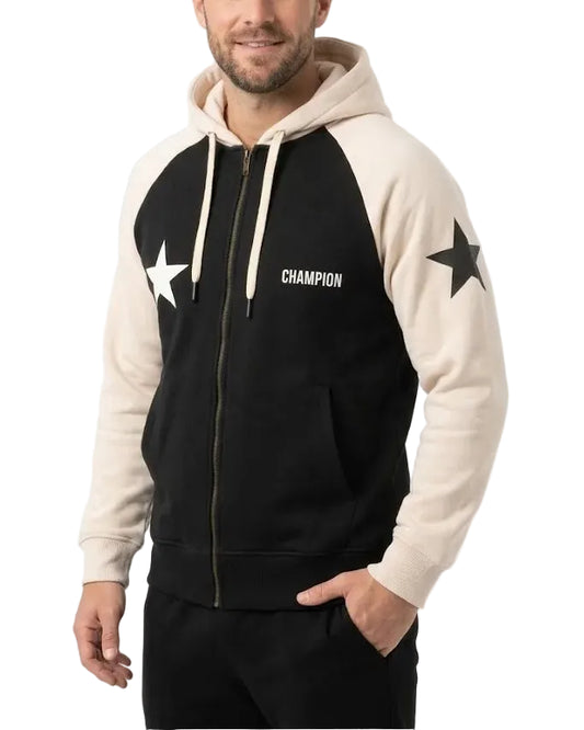 Men's Color-Block Full-Zip Hoodie Black & Beige