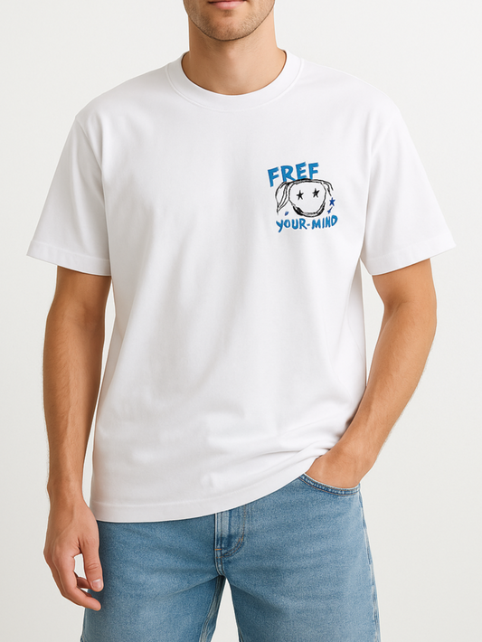 Men`s Printed T-Shirt – Over Size -White