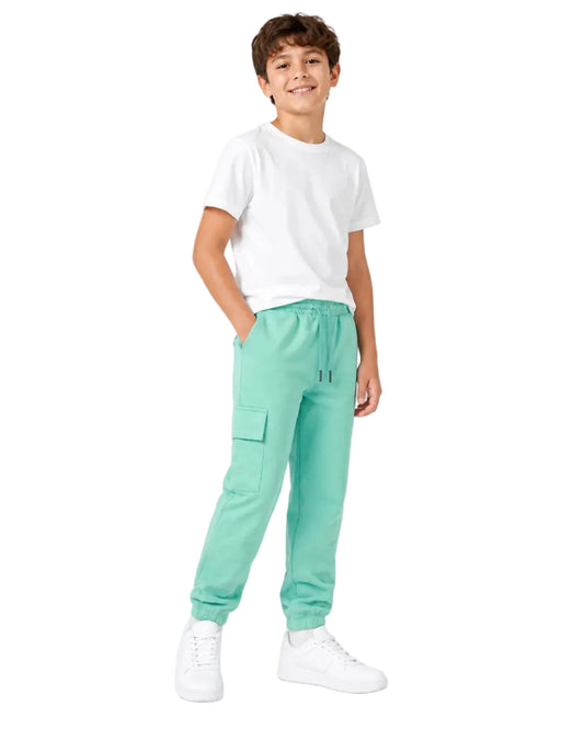 Boys’ Cargo Sweatpants with Side Pocket – Mint Green
